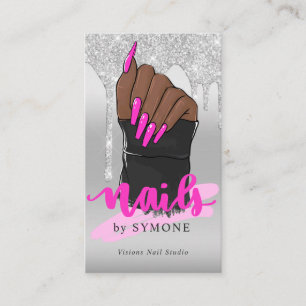 Nail Tech Nail Artist Salon Silver Glitter Drip Bu Business Card