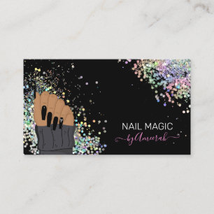 Nail Tech Nail Shop Holographic Glitter Business C Card