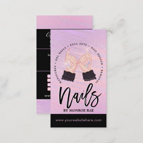 Nail Tech  Nails Salon Peach Pink Black Glam Busi Business Card