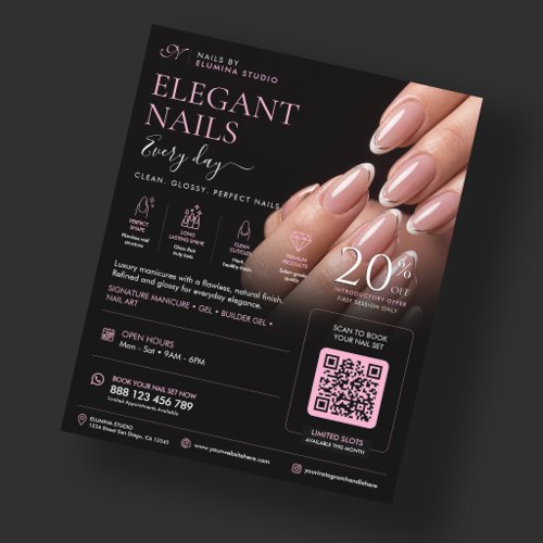 Nail Tech Nails Salon Studio Aesthetic Pink Black Flyer