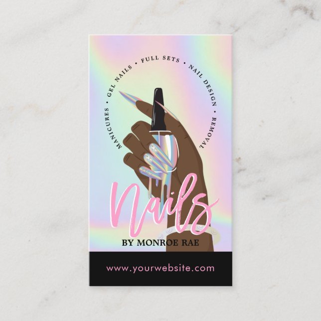 Nail Tech or Stylist Nail Salon Holographic Business Card (Front)