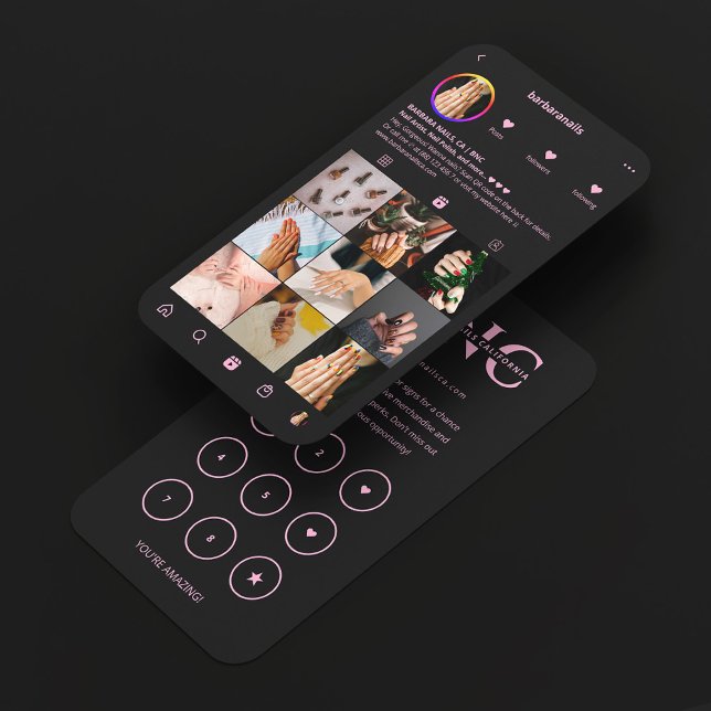 Nail Tech Pink Black Instagram Loyalty Card  (Nail Tech Pink Black Instagram Loyalty Card
)