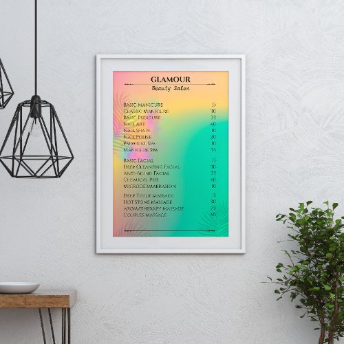 Nail Tech Price List Colourful Abstract Watercolor Poster