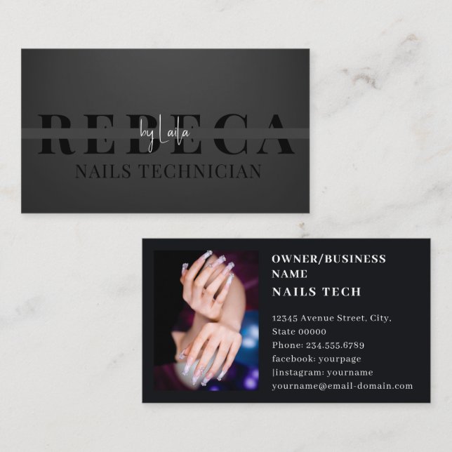 Nail Tech Professional Salon Gray Typography  Business Card (Front/Back)