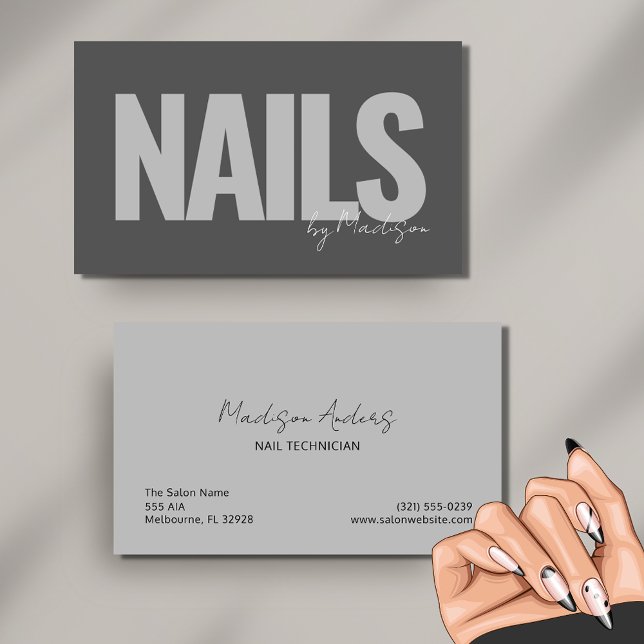 Nail Tech Professional Salon Gray Typography  Business Card (Nail Tech Professional Salon Gray Typography Business Card)