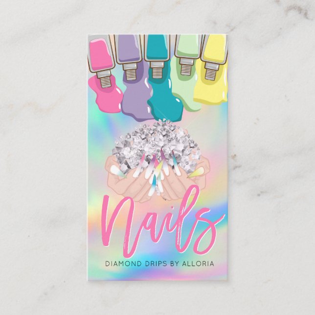 Nail Tech Rainbow Polish Hand Logo Nail Salon  Bus Business Card (Front)