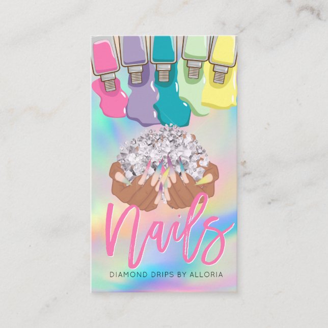 Nail Tech Rainbow Polish Hand Logo Nail Salon  Business Card (Front)