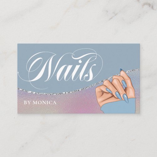 Nail Tech  Salon Blue Rainbow Metallic Elegant Bu Business Card