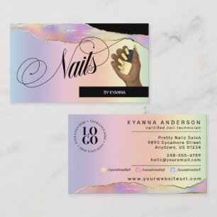Nail Tech/Salon - Holographic Pastel Rainbow, Logo Business Card
