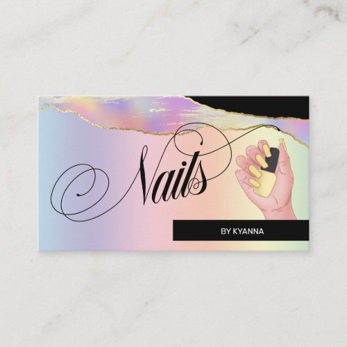 Nail TechSalon _ Holographic Pastel Rainbow Logo Business Card