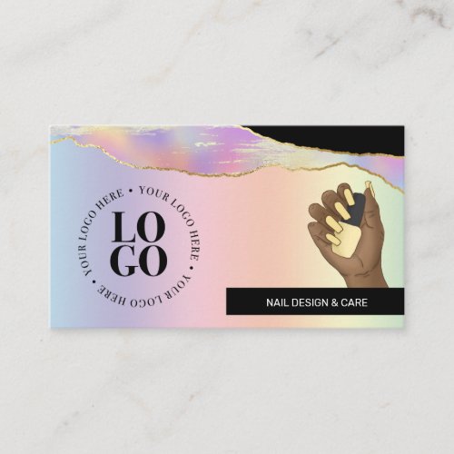 Nail TechSalon Holographic Pastel Rainbow _ Logo  Business Card