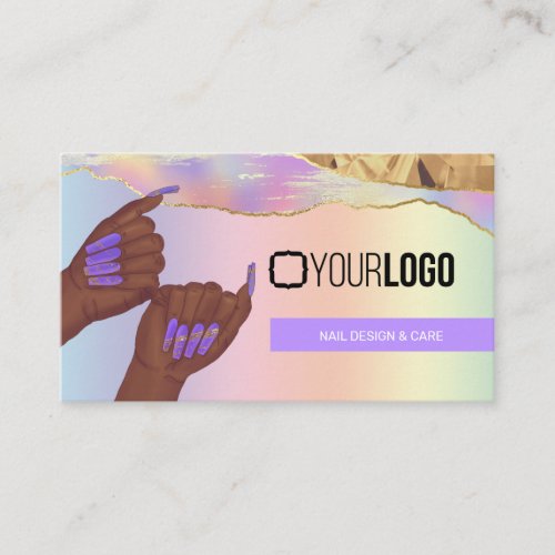 Nail TechSalon Holographic Pastel Use Your Logo Business Card