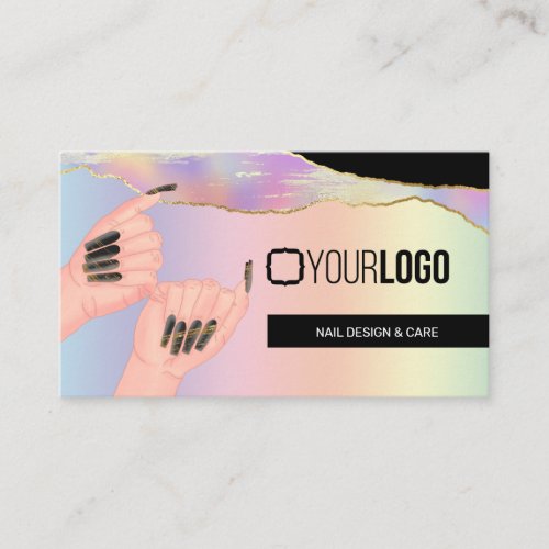 Nail TechSalon Holographic Rainbow Add Your Logo Business Card