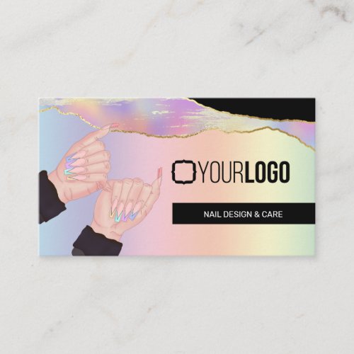 Nail TechSalon Holographic Rainbow Custom Logo Business Card