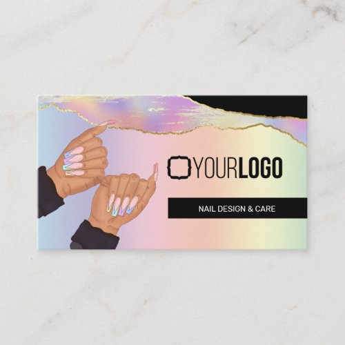 Nail TechSalon Holographic Rainbow _ Custom Logo Business Card