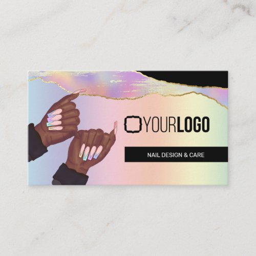 Nail TechSalon Holographic Rainbow _ Custom Logo Business Card