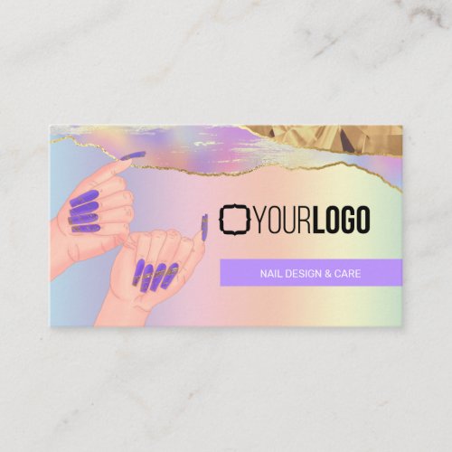 Nail TechSalon Holographic Rainbow Use Your Logo Business Card