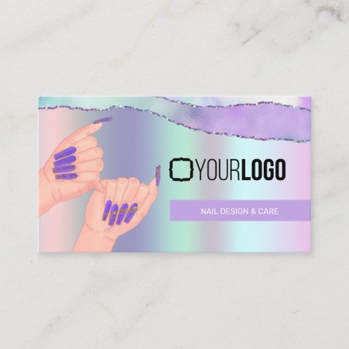 Nail TechSalon Pastel Purple Metallic _ Your Logo Business Card