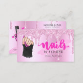 Nail Tech Salon Pink Diamond Dripping Glitter Busi Business Card (Front/Back)