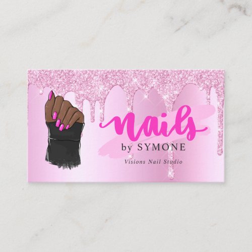 Nail Tech Salon Pink Diamond Dripping Glitter Business Card