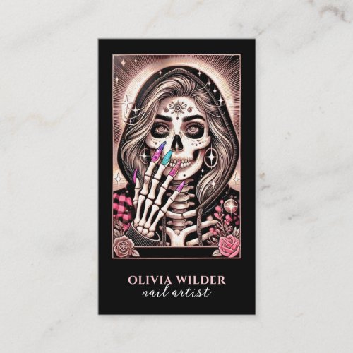 Nail Tech Tarot Card Blush Black Business Card