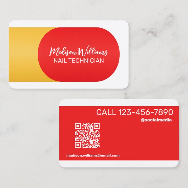 Nail Tech With Click to Chat QR Business Card (Front/Back)