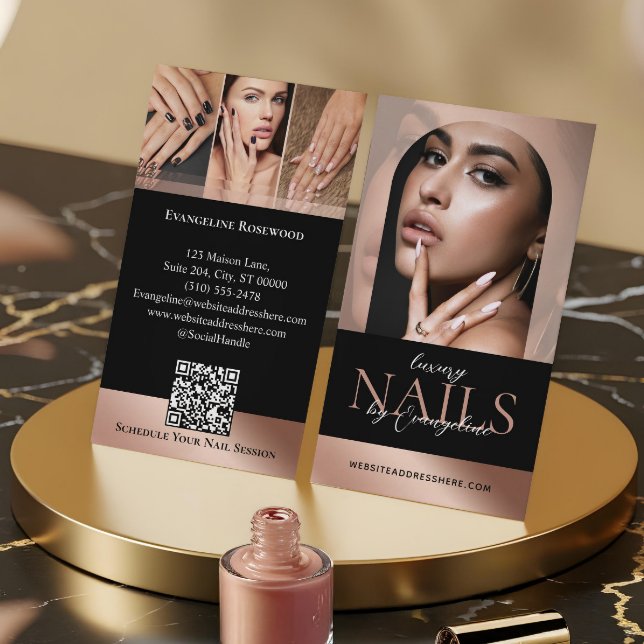Nail Technician Artist Salon Arch Photo Black Pink Business Card (Nail Technician Artist Salon Arch Photo Black Pink Business Card)