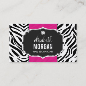 Nail Technician - Beautiful Zebra Print Business Card