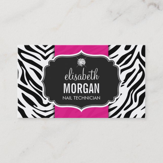 Nail Technician - Beautiful Zebra Print Business Card (Front)