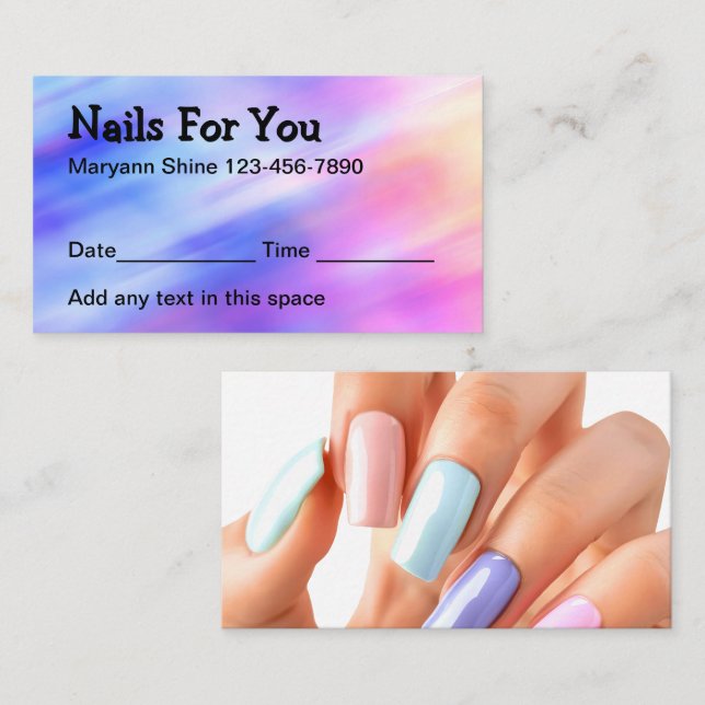 Nail Technician Beauty Appointment Cards (Front/Back)