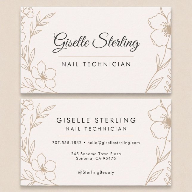 Nail Technician Beauty Botanical Blush Black  Business Card (Creator Uploaded)