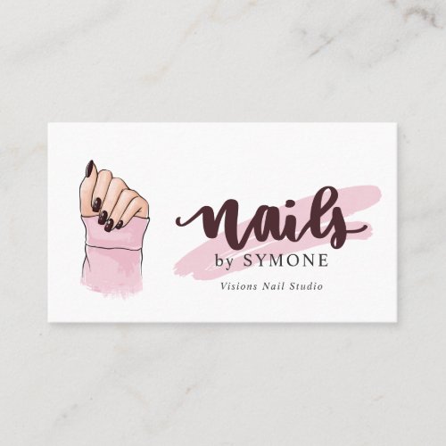Nail Technician Beauty Salon Blush Pink Burgundy   Business Card