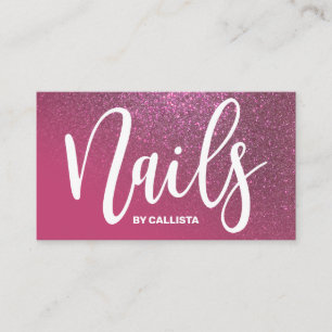 Nail Technician Berry Pink Glitter Typography Business Card