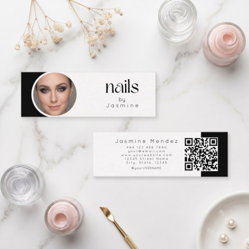 Nail Technician Black And White Photo Qr Mini Business Card