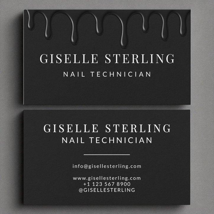 Nail Technician Black Dripping Luxe Business Card