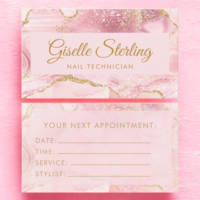 Nail Technician Blush Pink Gold Agate Marble Appointment Card (Creator Uploaded)