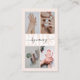 Nail Technician Blush Pink Photo Collage Qr Code  Business Card
