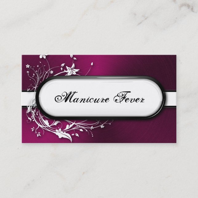 Nail Technician Business Card Bold Floral Metallic (Front)