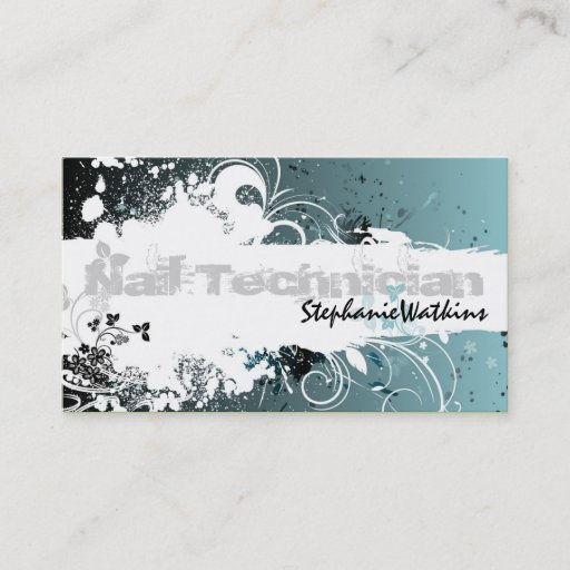 Customizable Nail Technician Business Card Grunge Splatter Teal