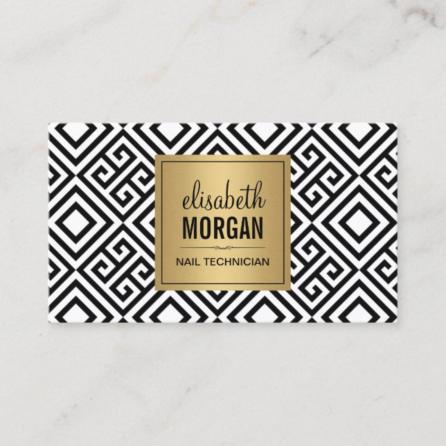 Nail Technician - Classy Gold Abstract Pattern Business Card (Front)