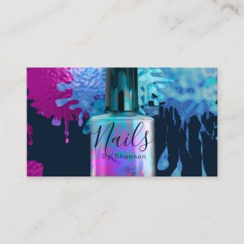 Nail Technician Colourful Splatter Design Business Card by chandraws at Zazzle