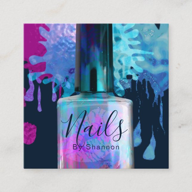 Nail Technician Colourful Splatter Design Square Business Card (Front)