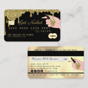 Nail Technician Dripping Gold Glitter Credit Style Business Card