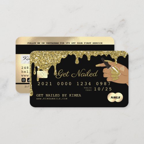 Nail Technician Dripping Gold Glitter Credit Style Business Card