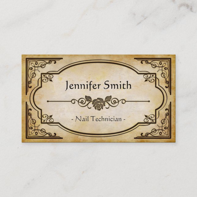 Nail Technician - Elegant Vintage Antique Business Card (Front)