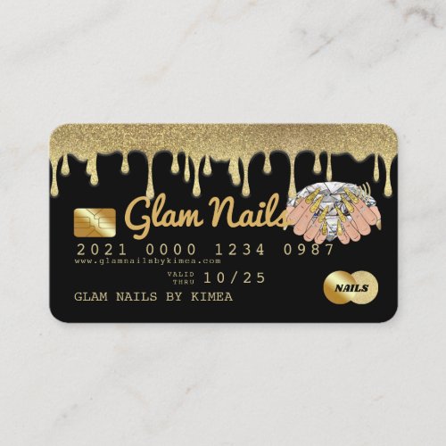 Nail Technician Gold Glitter Dripping Credit Card