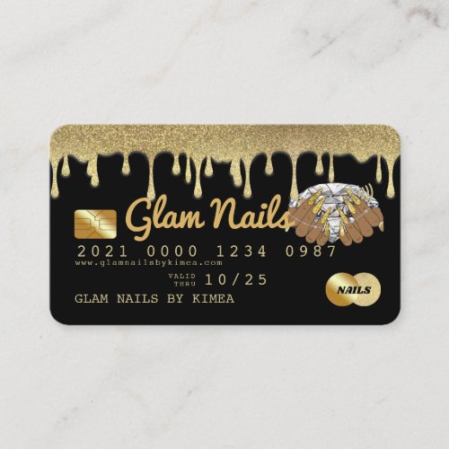 Nail Technician Gold Glitter Dripping Credit Card