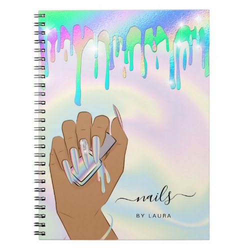 Nail Technician Holographic Drips Glittering Notebook