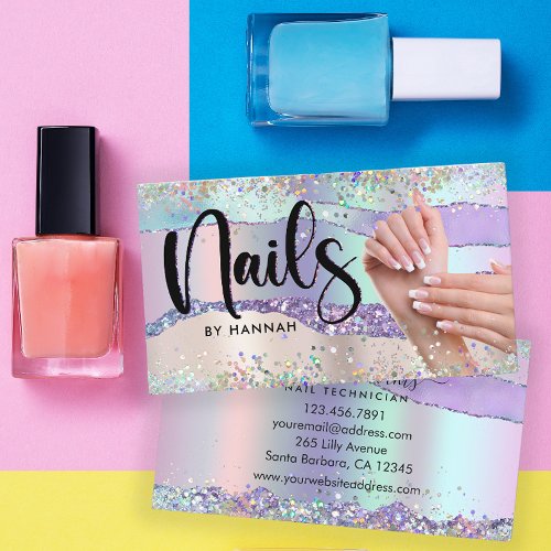 Nail Technician Holographic Glitter  Business Card