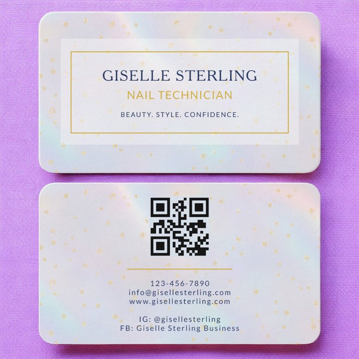 Nail Technician Holographic QR Code Business Card
